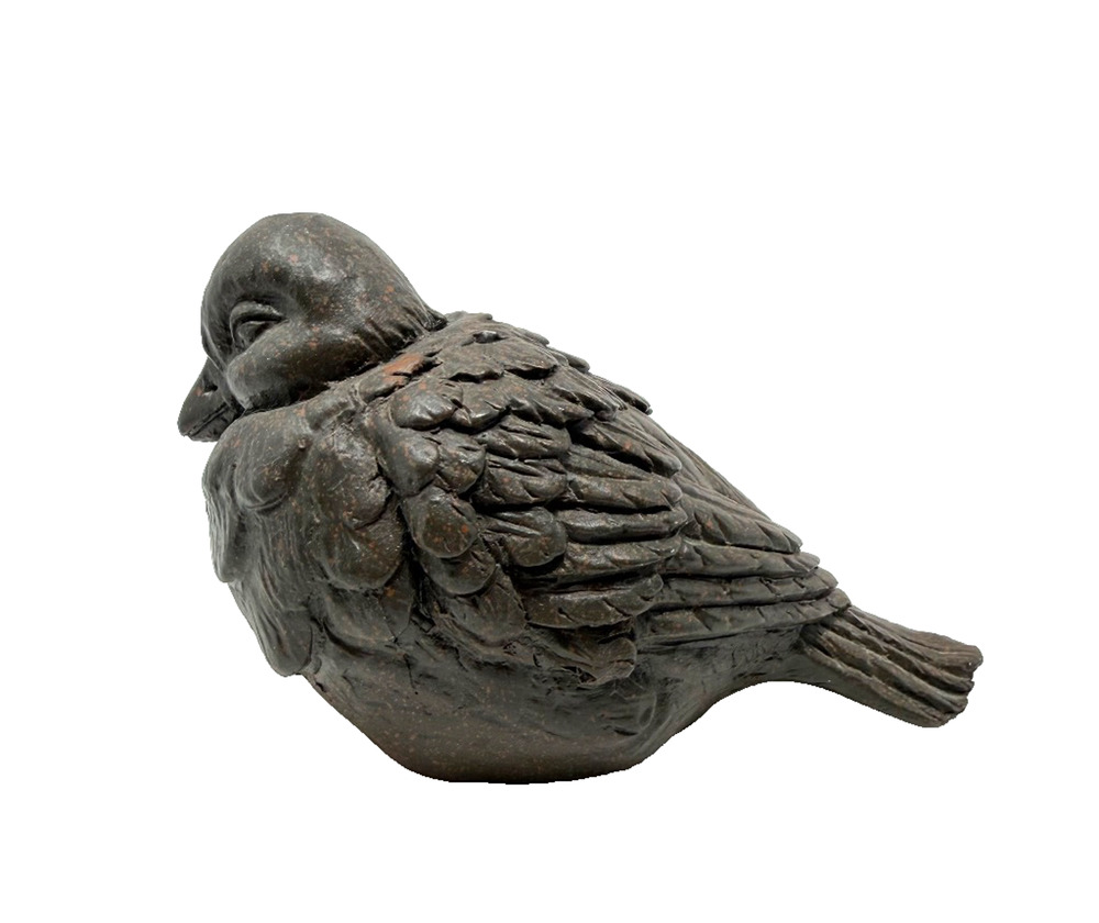 Vintage Resin Resting Bird Figurine Dark Textured Feather Decor 6"